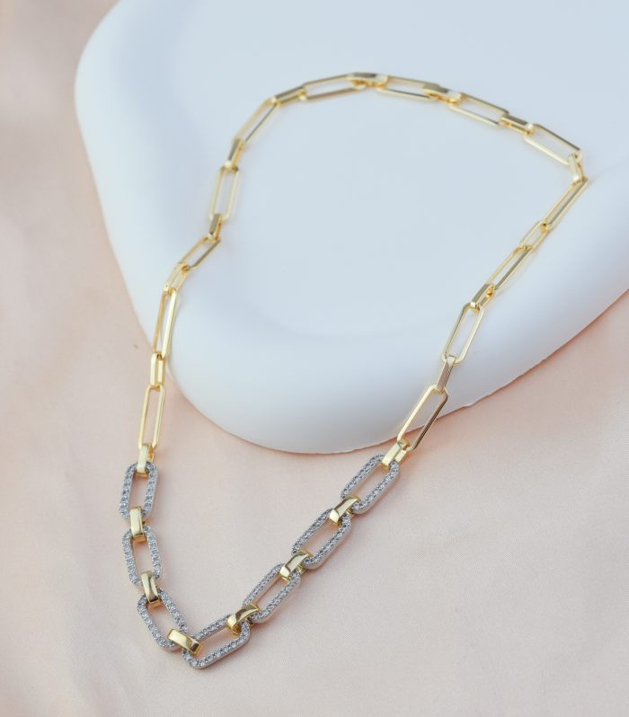 Gold Renk Taşlı Oval Kolye 40cm