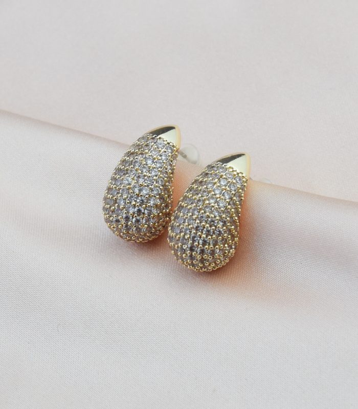 Taşlı Damla Küpe Gold Renk Küçük Boy 20mm