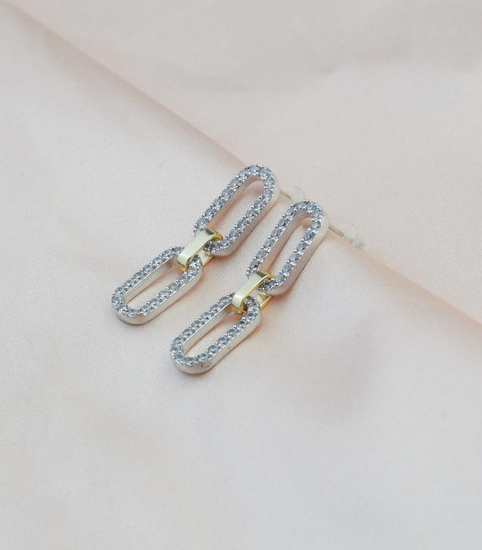 Taşlı Çift Oval Küpe Gold/Gümüş Renk 35 mm