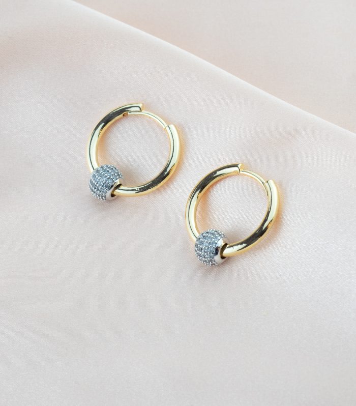 Gümüş Renk Toplu Gold Renk Küpe 20 mm
