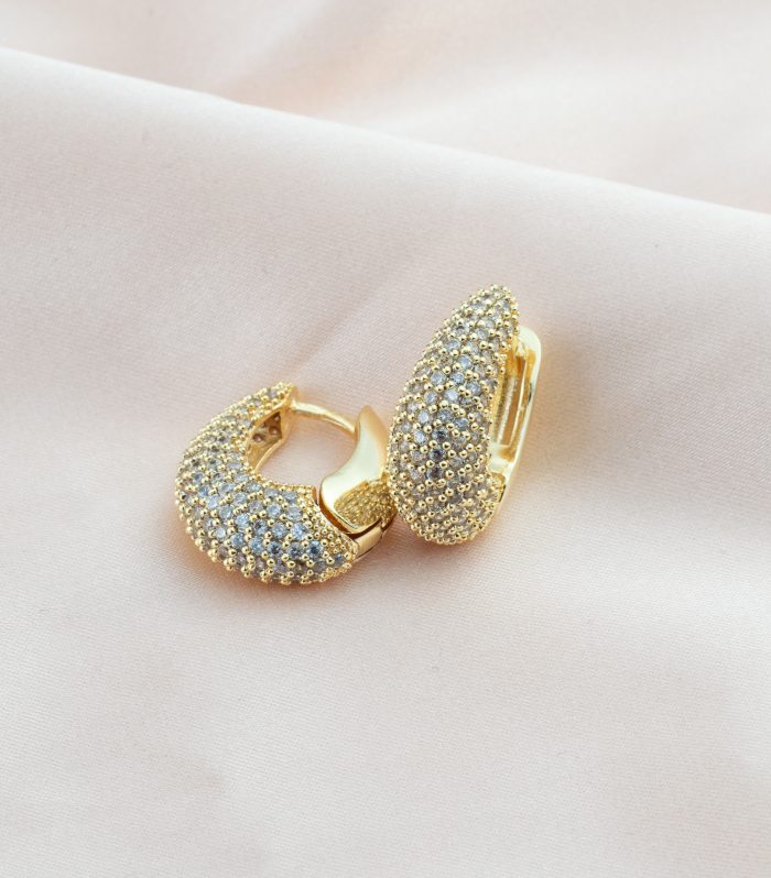Taşlı Gold Renk Halka Küpe 23mm