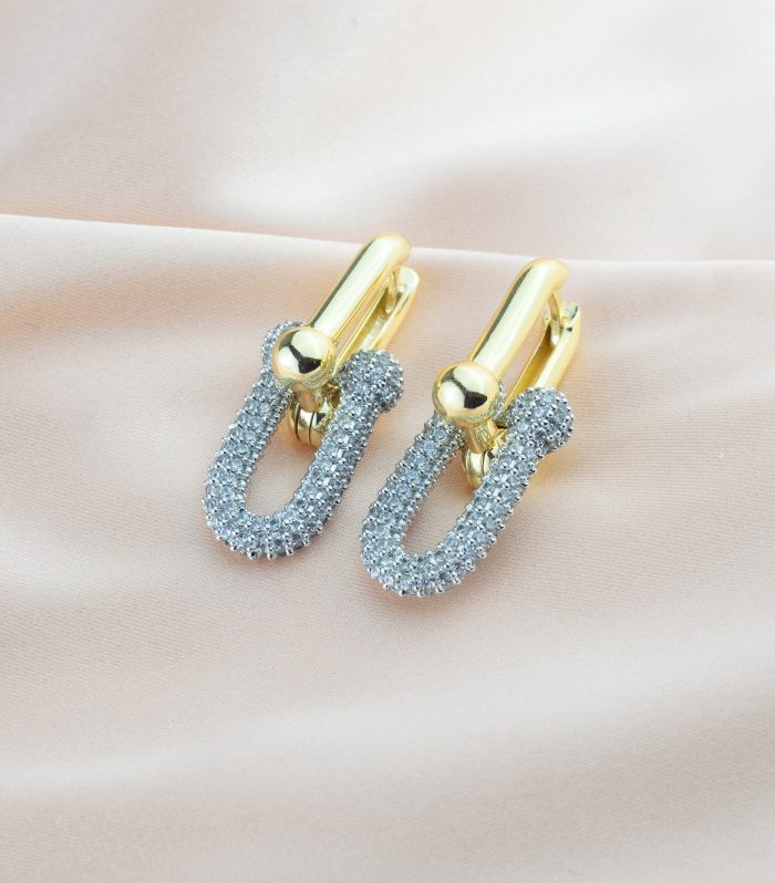 Taşlı Gold/Gümüş Renk Küpe 37mm