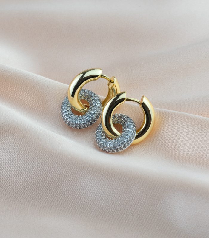 Taşlı Gold/Gümüş Renk Halka Küpe 25mm
