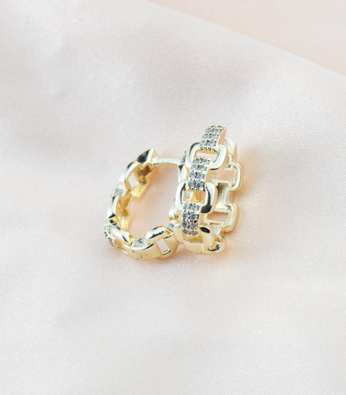 Taşlı Gold Renk Halat Küpe 20mm