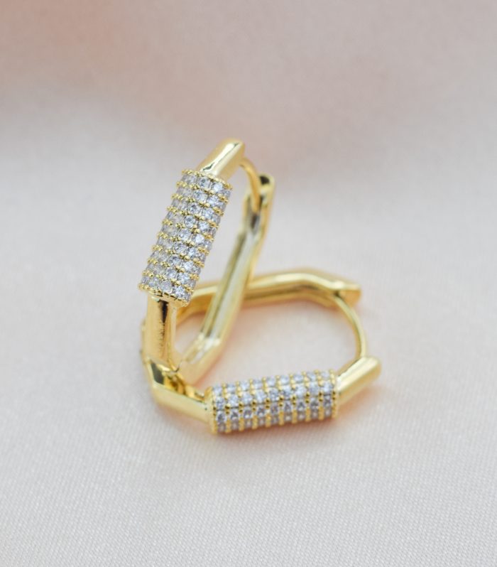 Taşlı Gold Renk Halka Küpe 20mm