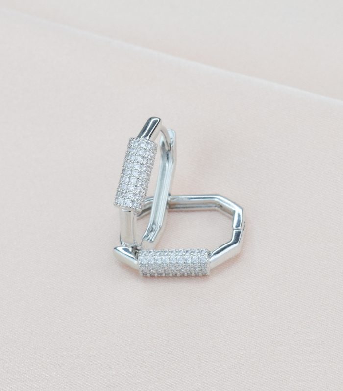 Taşlı Gümüş Renk Halka Küpe 20mm