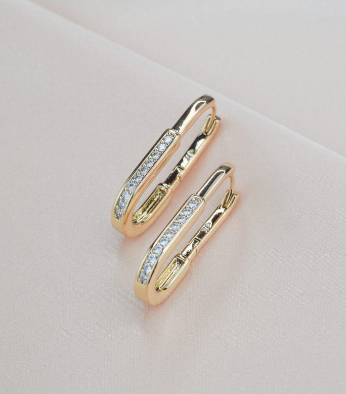 Gold Renk Taşlı Kilit Küpe 30mm