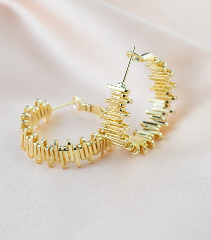 Zigzag Gold Renk Halka Küpe 30mm