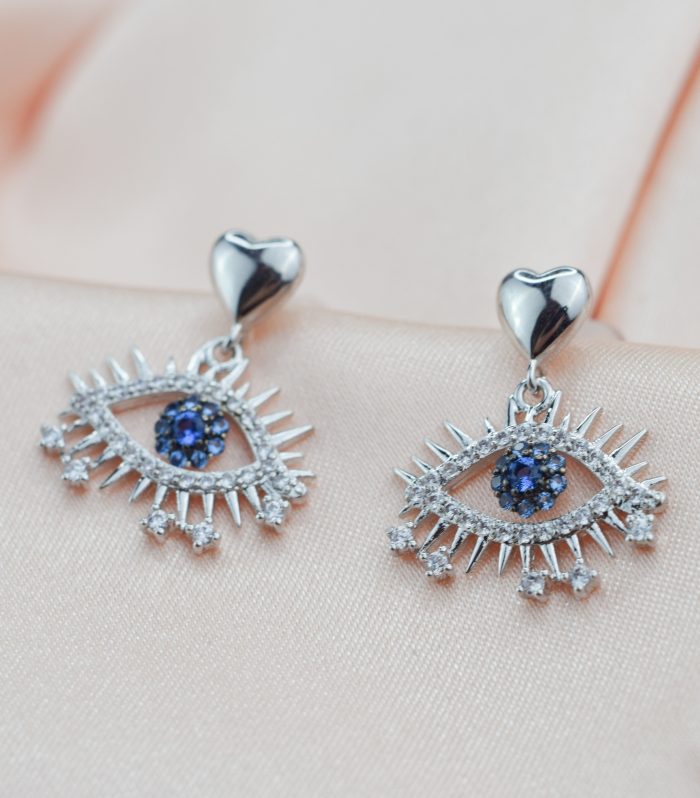 Swarovski Taşlı Gümüş Renk Göz Küpe 20mm