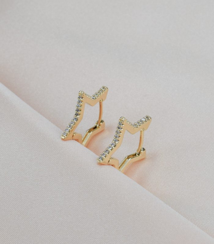 Taşlı Gold Renk Yıldız Küpe 18mm
