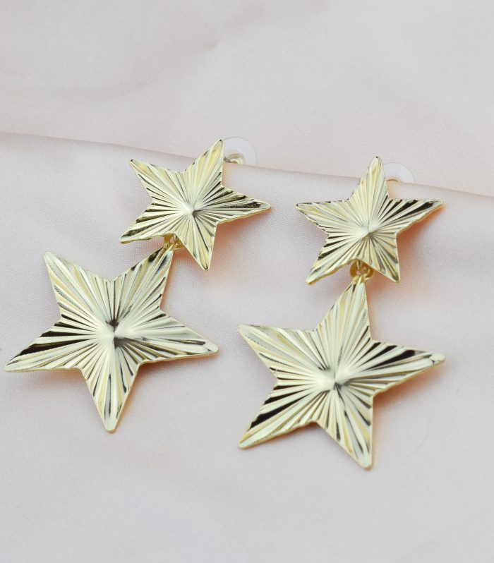 Gold Renk Çift Yıldız Plaka Küpe 60mm
