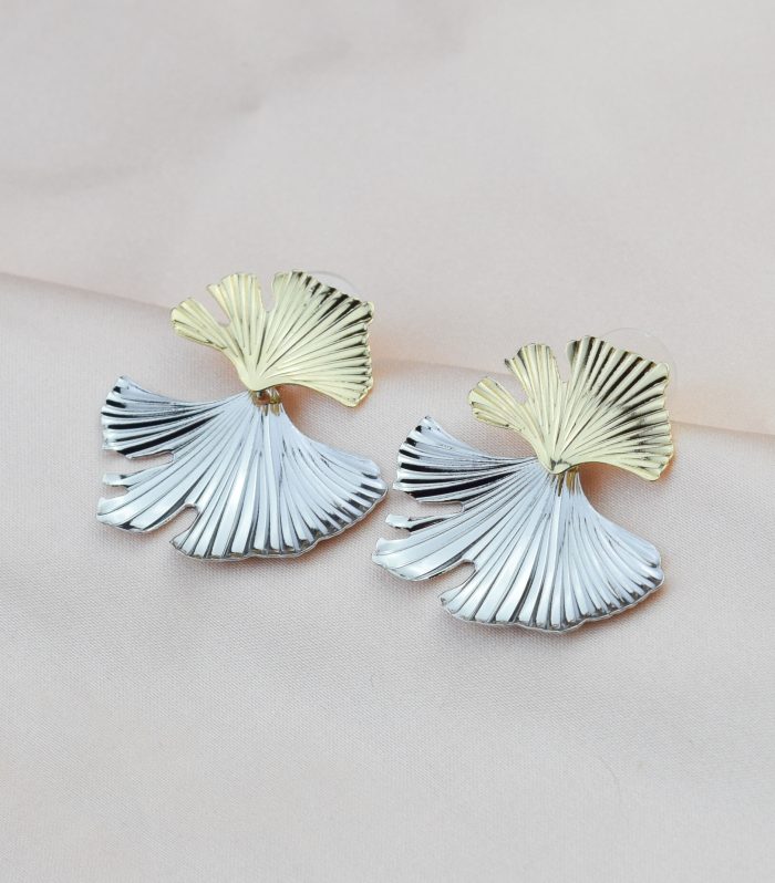 Gold/Gümüş Renk Yaprak Küpe 30mm