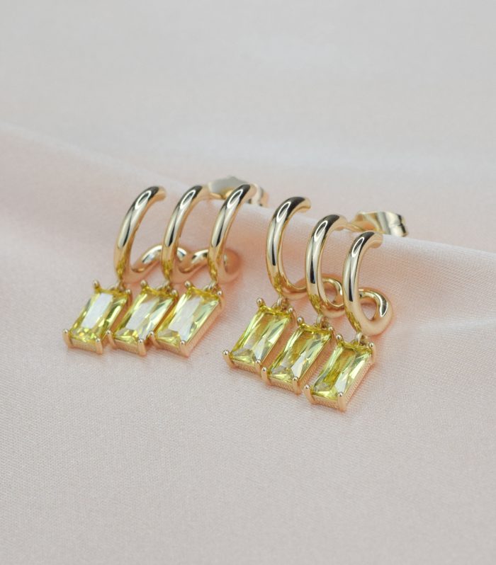 Üçlü Set görünümlü Taşlı Gold Renk Küpe 25mm