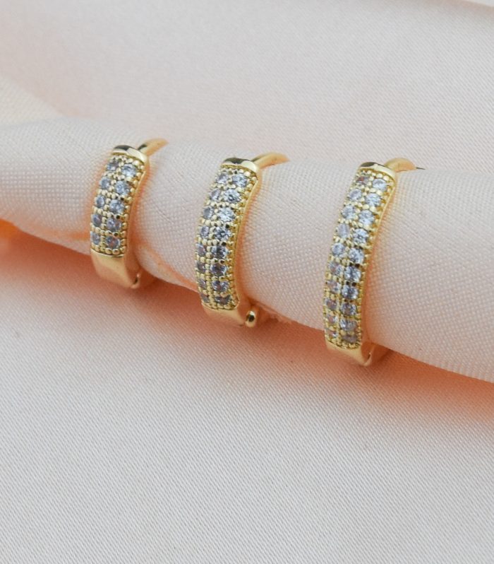 Gold Renk Taşlı Halka 3'lü Set Küpe